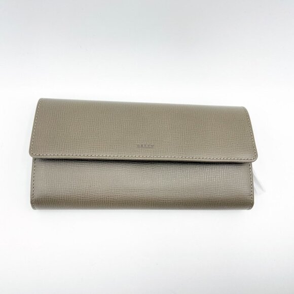 Bally Miensa Women's Gray Pebbled Leather long bifold flap wallet - Picture 1 of 14